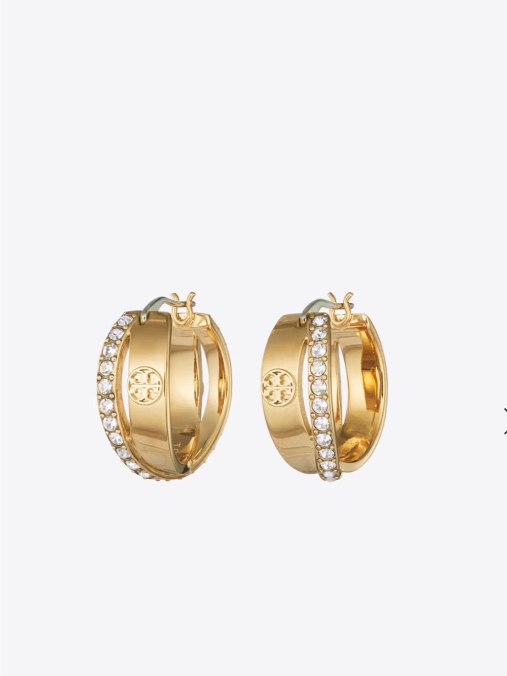 New in Box! Tory Burch Gold Crystal-Embellished Hoop Earrings - Picture 2 of 6